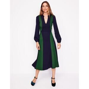 Boden women’s Notch Abstract Ponte Dress Navy, Glade nwt $235 sz US 14 reg Uk 18